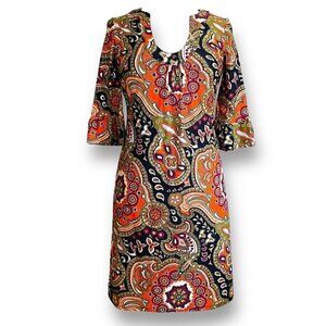 Jude Connally Womens Dress XS Jude Cloth Retro Paisley Bell Sleeve Sheath MiUSA